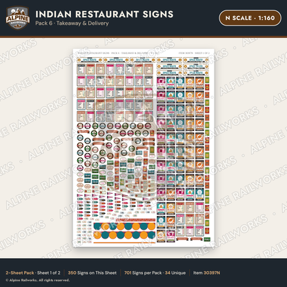 Alpine Railworks 30397N N Scale Indian Restaurant Signs - Takeaway