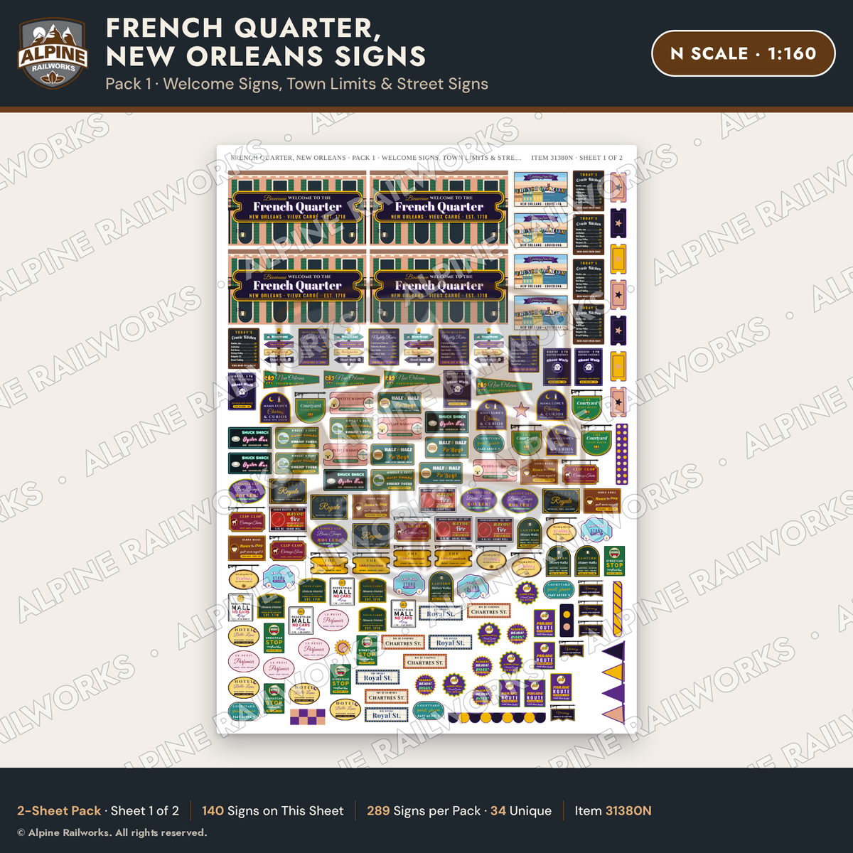 Alpine Railworks 31380N N Scale French Quarter Signs - Welcome Signs