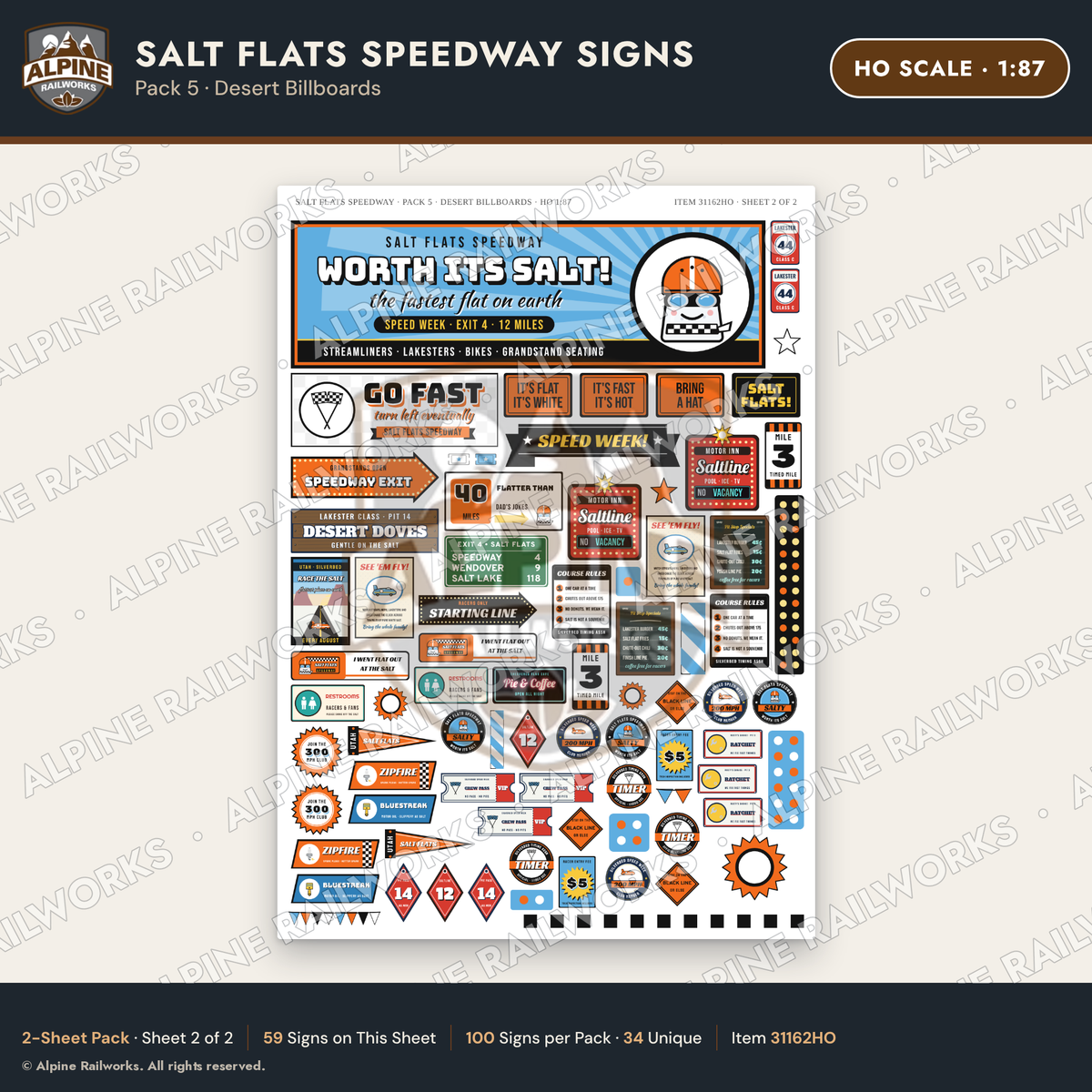 Alpine Railworks 31162HO HO Scale Racing Signs - Salt Flats Speedway