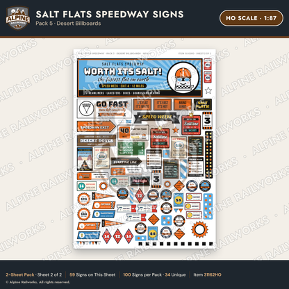 Alpine Railworks 31162HO HO Scale Racing Signs - Salt Flats Speedway