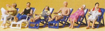 Preiser 10437 HO Scale -- Seated People on Folding Deck Chairs