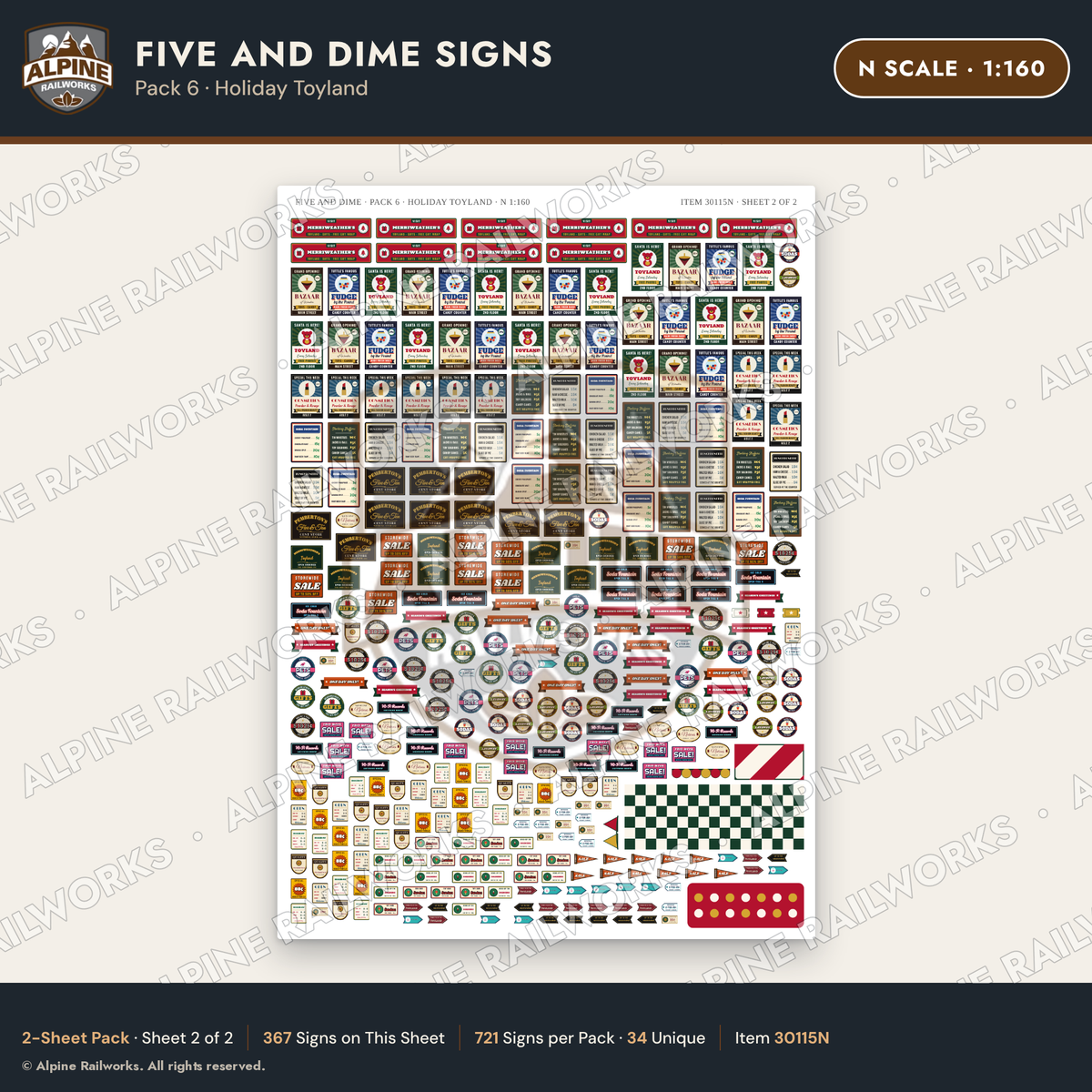 Alpine Railworks 30115N N Scale Five and Dime Signs - Holiday Toyland