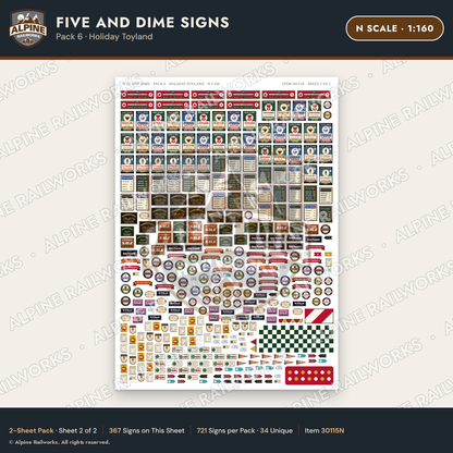 Alpine Railworks 30115N N Scale Five and Dime Signs - Holiday Toyland