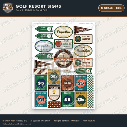 Alpine Railworks 30257G G Scale Golf Resort Signs - 19th Hole Bar