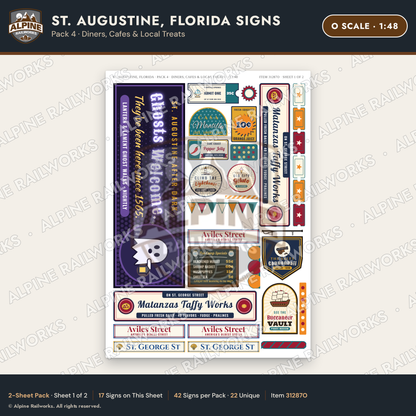 Alpine Railworks 31287O O Scale St. Augustine FL Signs - Diners