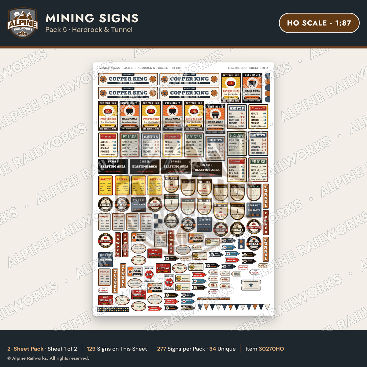 Alpine Railworks 30270HO HO Scale Mining Signs - Hardrock & Tunnel