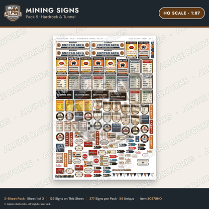 Alpine Railworks 30270HO HO Scale Mining Signs - Hardrock & Tunnel