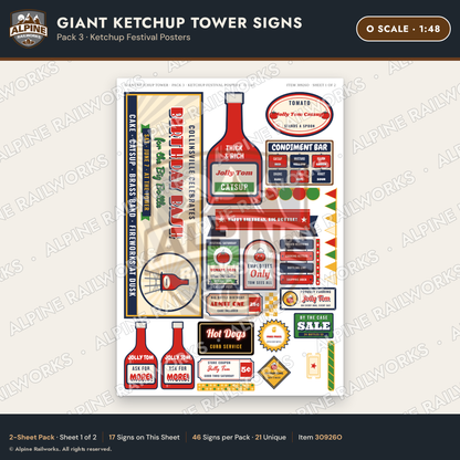 Alpine Railworks 30926O O Scale Roadside Signs - Ketchup Bottle Tower