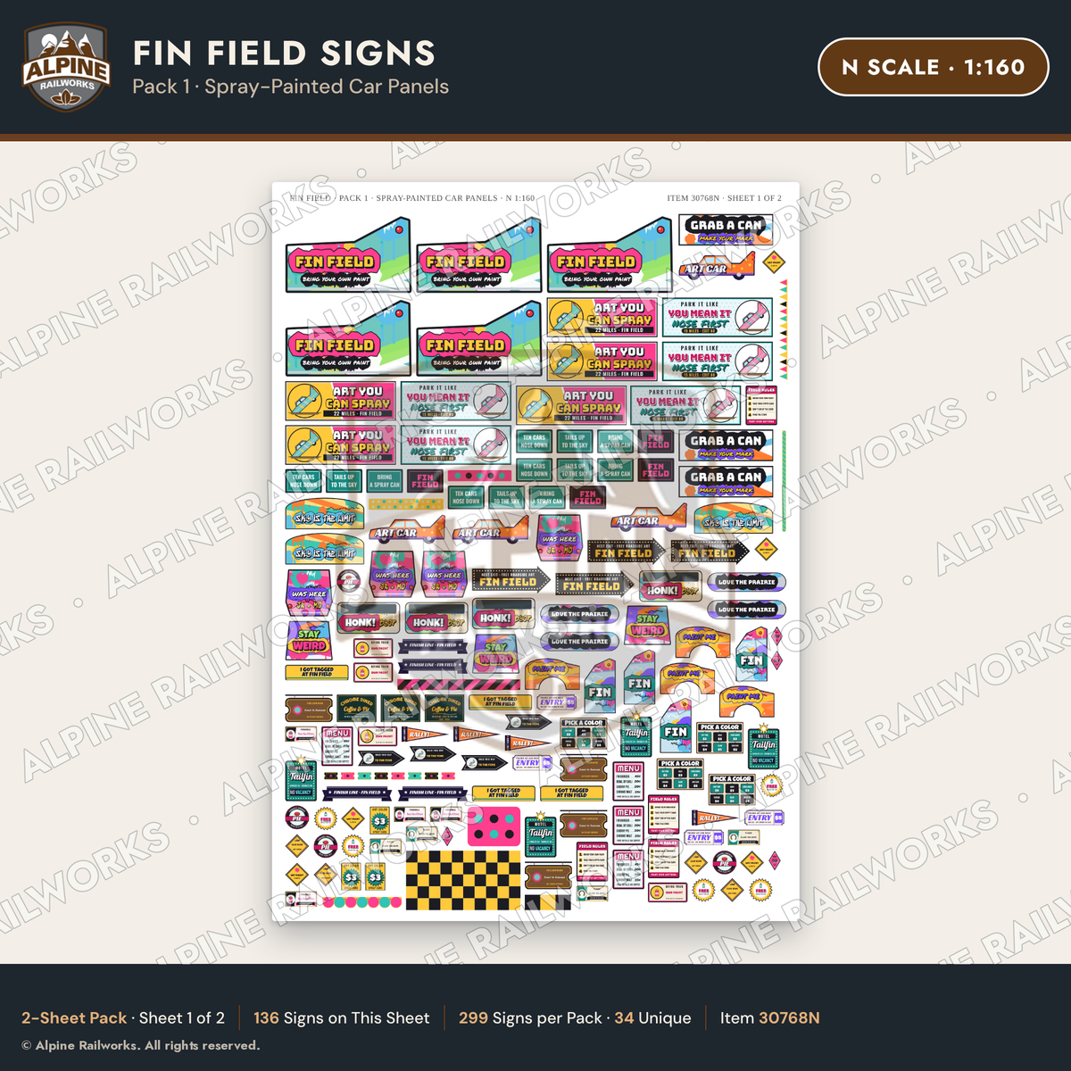 Alpine Railworks 30768N N Scale Roadside Signs - Buried Car Art