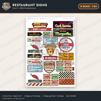 Alpine Railworks 30036G G Scale Restaurant Signs - BBQ Smokehouse