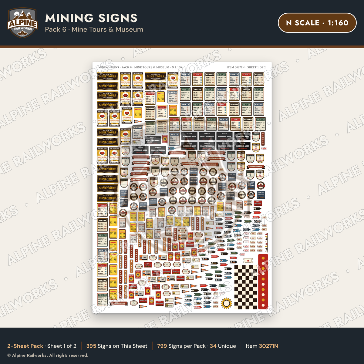 Alpine Railworks 30271N N Scale Mining Signs - Mine Tours & Museum