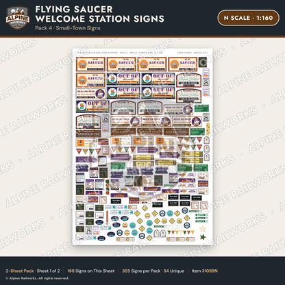 Alpine Railworks 31089N N Scale Roadside Signs - UFO Welcome Center
