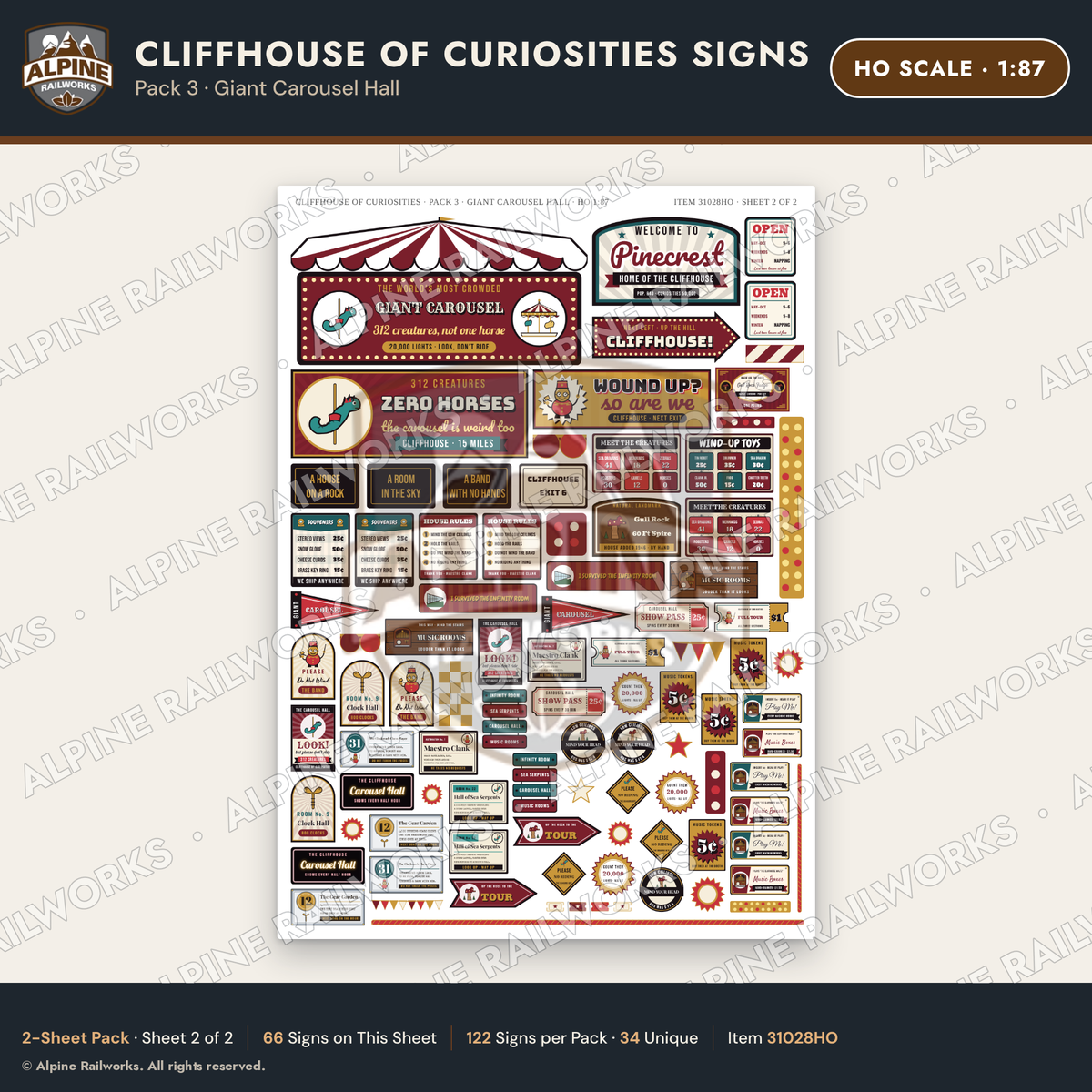 Alpine Railworks 31028HO HO Scale Roadside Signs - Curiosity House