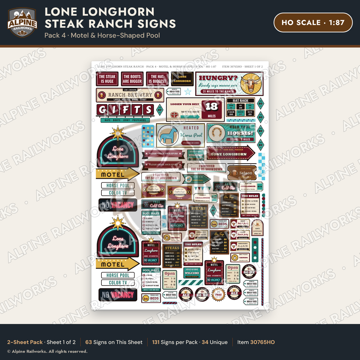Alpine Railworks 30765HO HO Scale Roadside Signs - Big Steakhouse