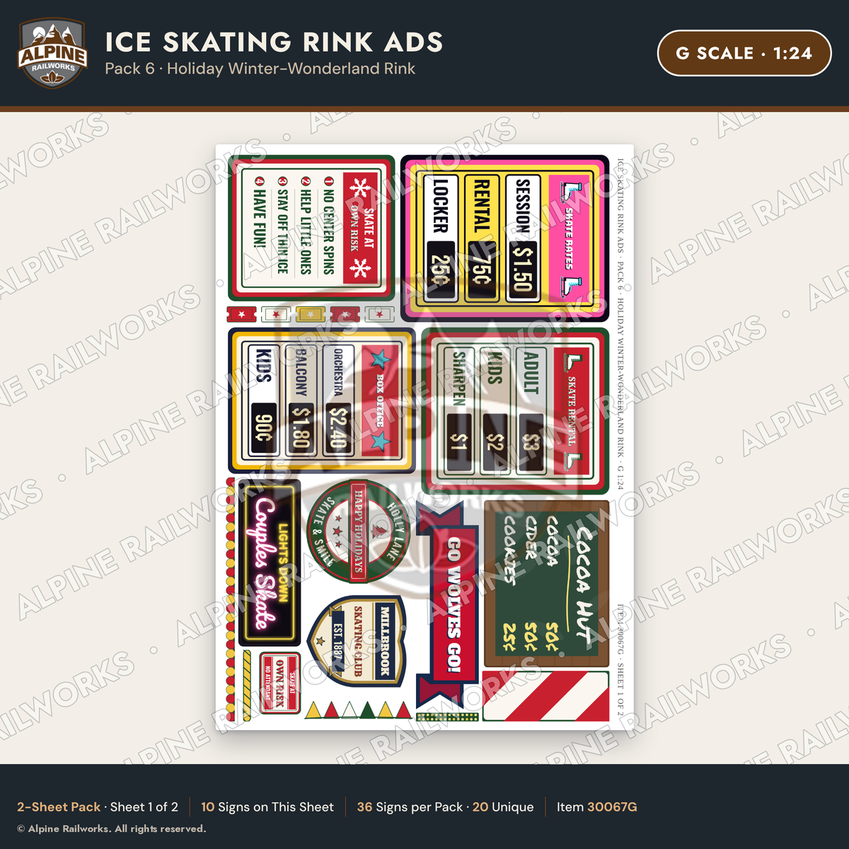 Alpine Railworks 30067G G Scale Ice Skating Rink Ads