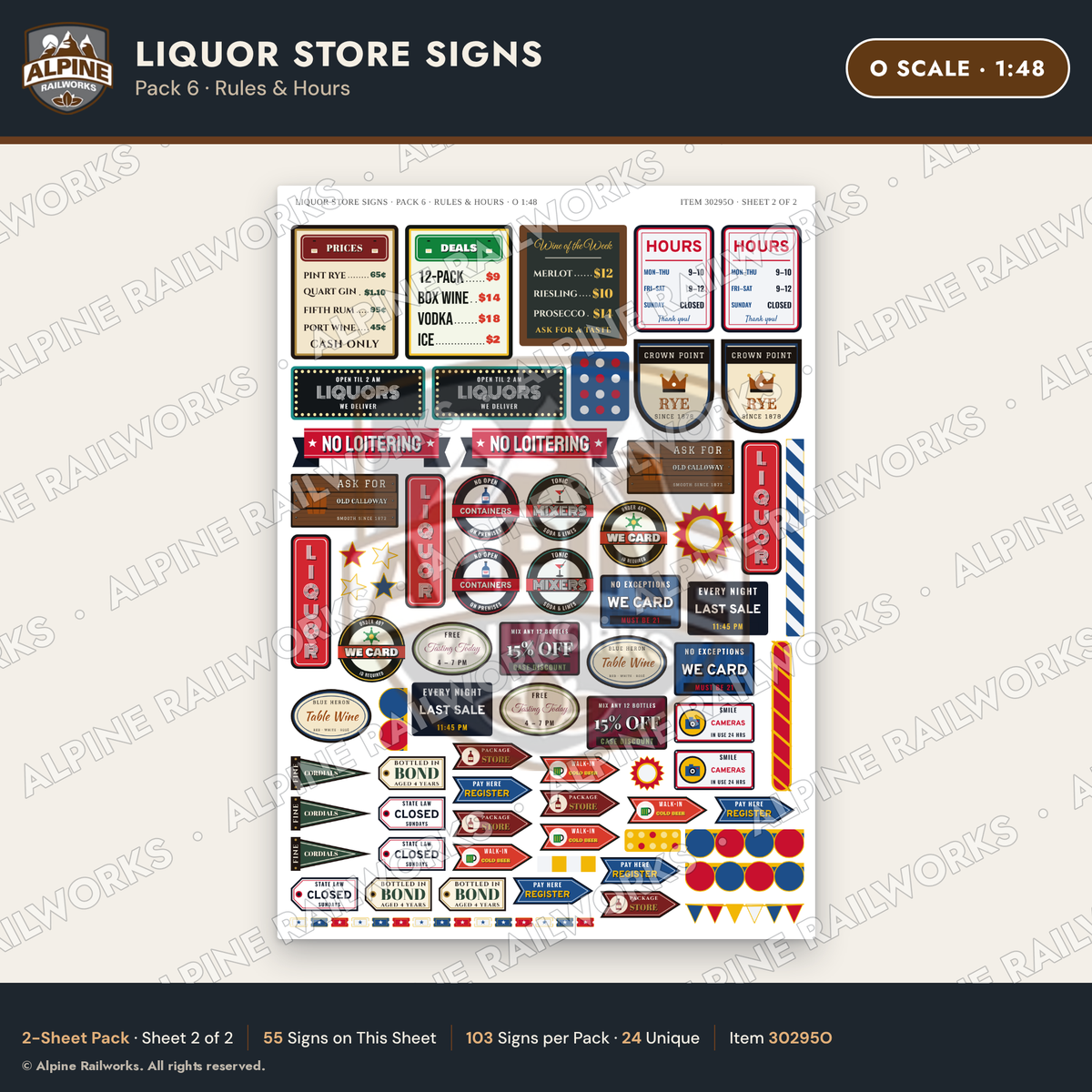 Alpine Railworks 30295O O Scale Liquor Store Signs - Rules & Hours