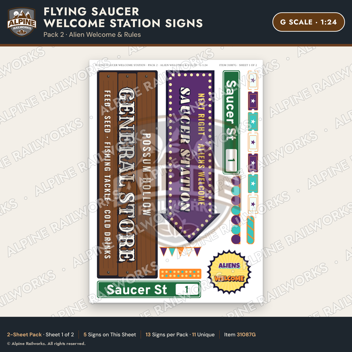 Alpine Railworks 31087G G Scale Roadside Signs - UFO Welcome Center