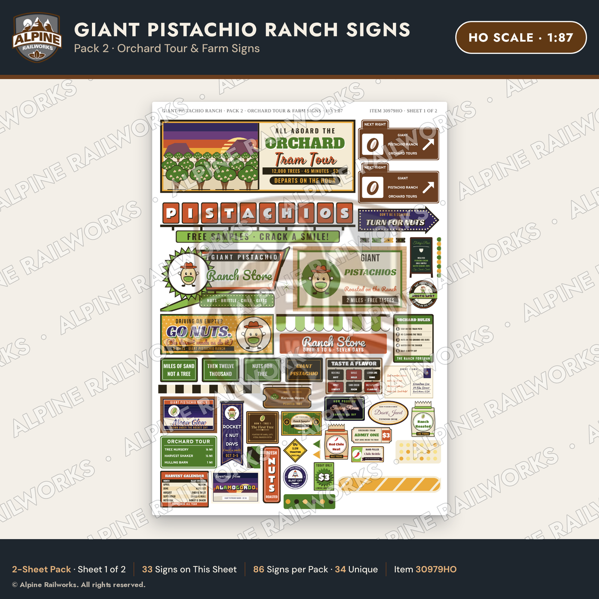 Alpine Railworks 30979HO HO Scale Roadside Signs - Giant Pistachio