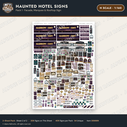 Alpine Railworks 30686N N Scale Haunted Hotel Signs - Facade & Marquee
