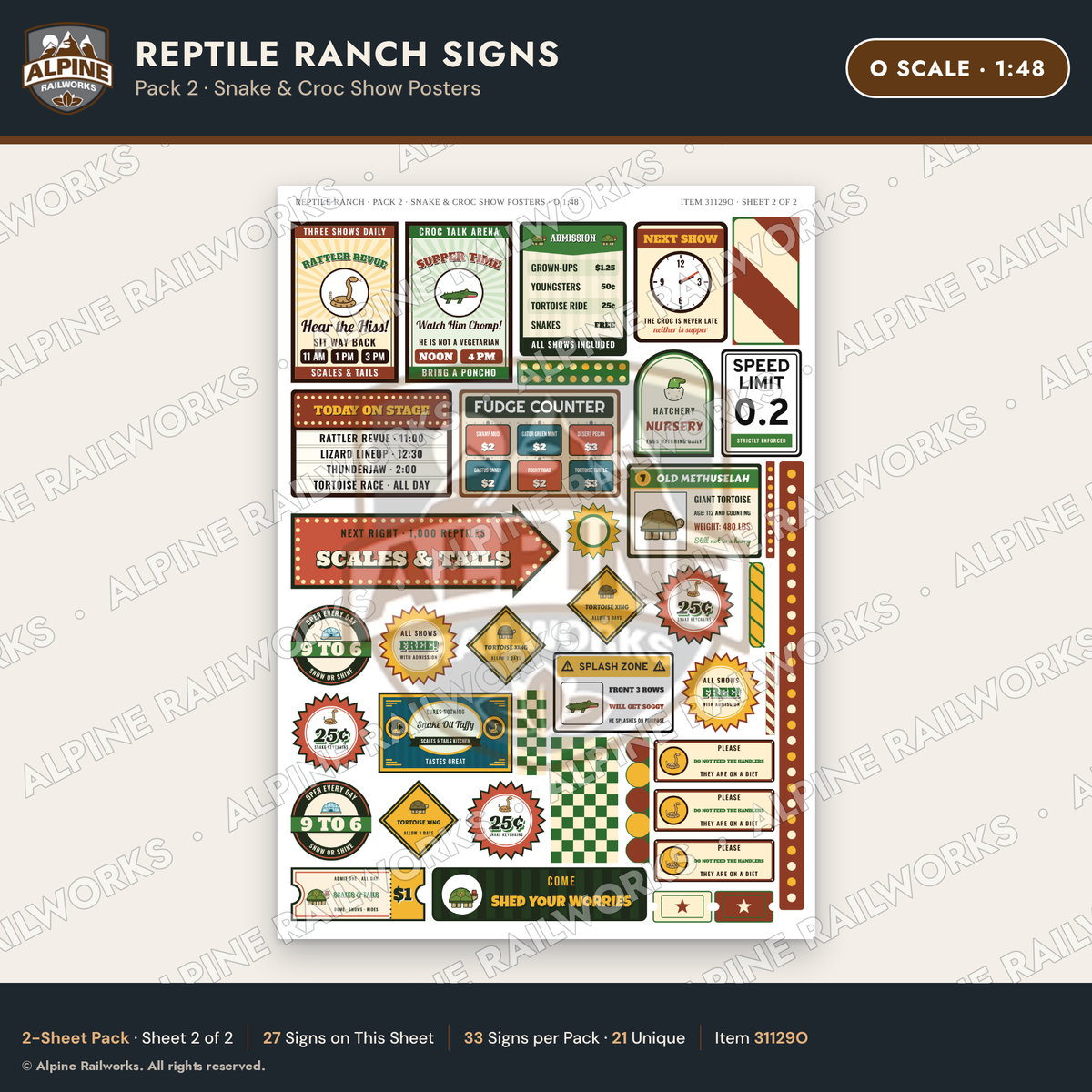 Alpine Railworks 31129O O Scale Roadside Signs - Reptile Zoo