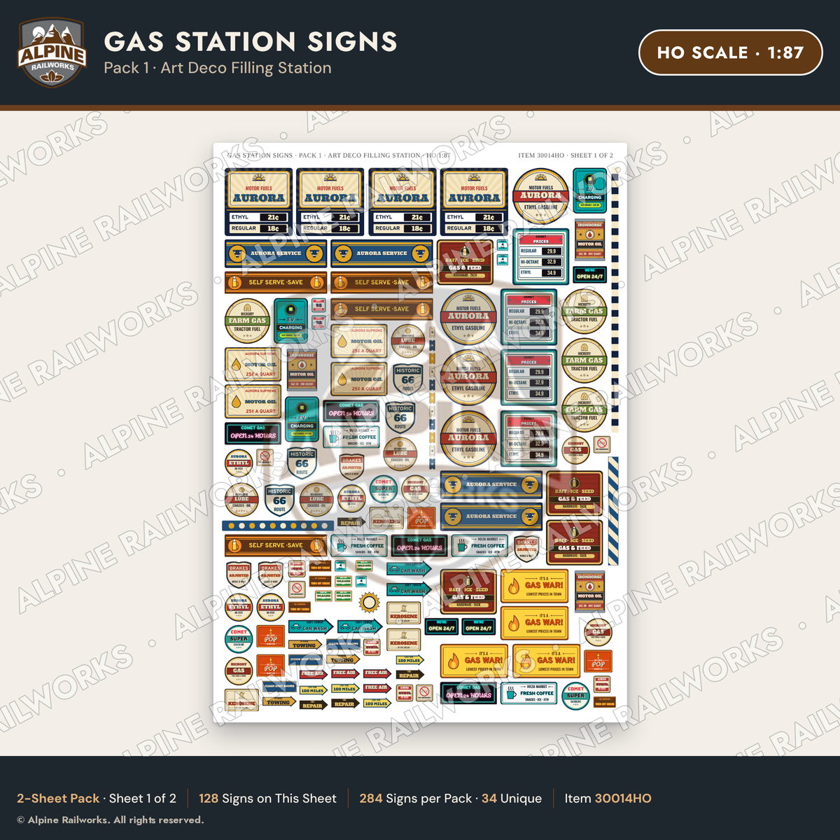 Alpine Railworks 30014HO HO Scale Gas Station Signs