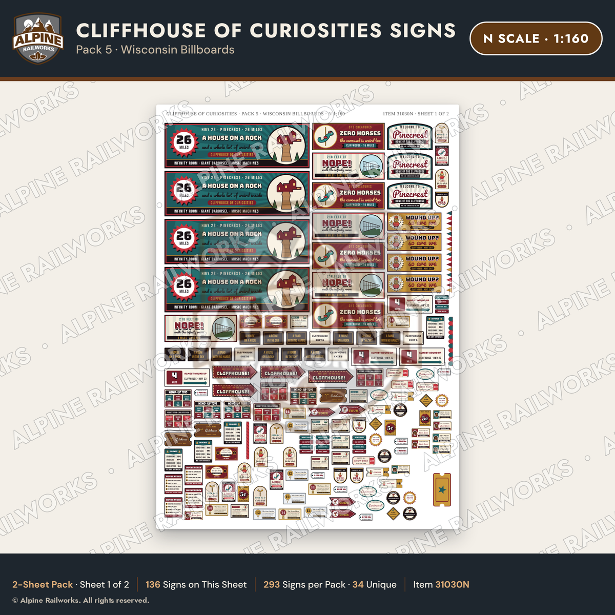 Alpine Railworks 31030N N Scale Roadside Signs - Curiosity House