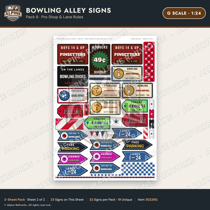 Alpine Railworks 30229G G Scale Bowling Alley Signs - Pro Shop