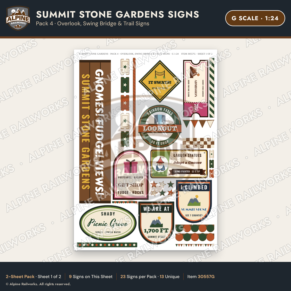 Alpine Railworks 30557G G Scale Roadside Signs - Rock Garden