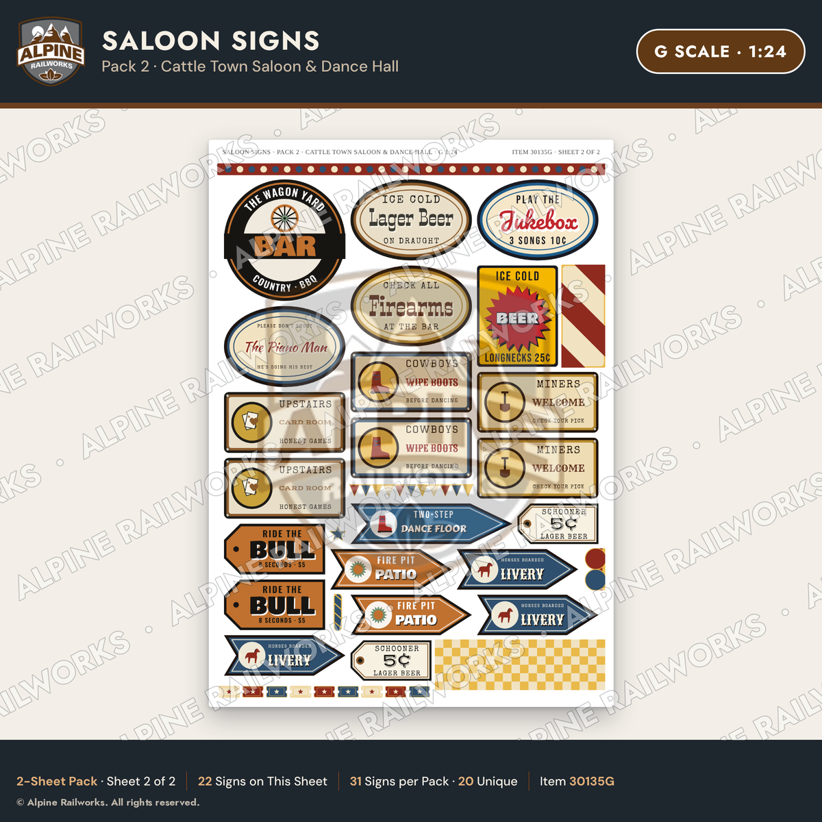 Alpine Railworks 30135G G Scale Saloon Signs - Cattle Town Saloon
