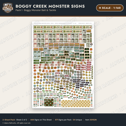 Alpine Railworks 30152N N Scale Boggy Creek Monster Signs