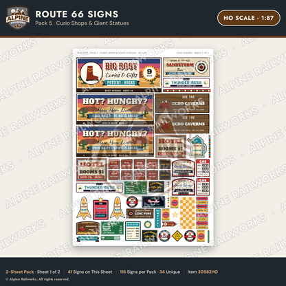 Alpine Railworks 30582HO HO Scale Route 66 Highway Signs - Curio Shops