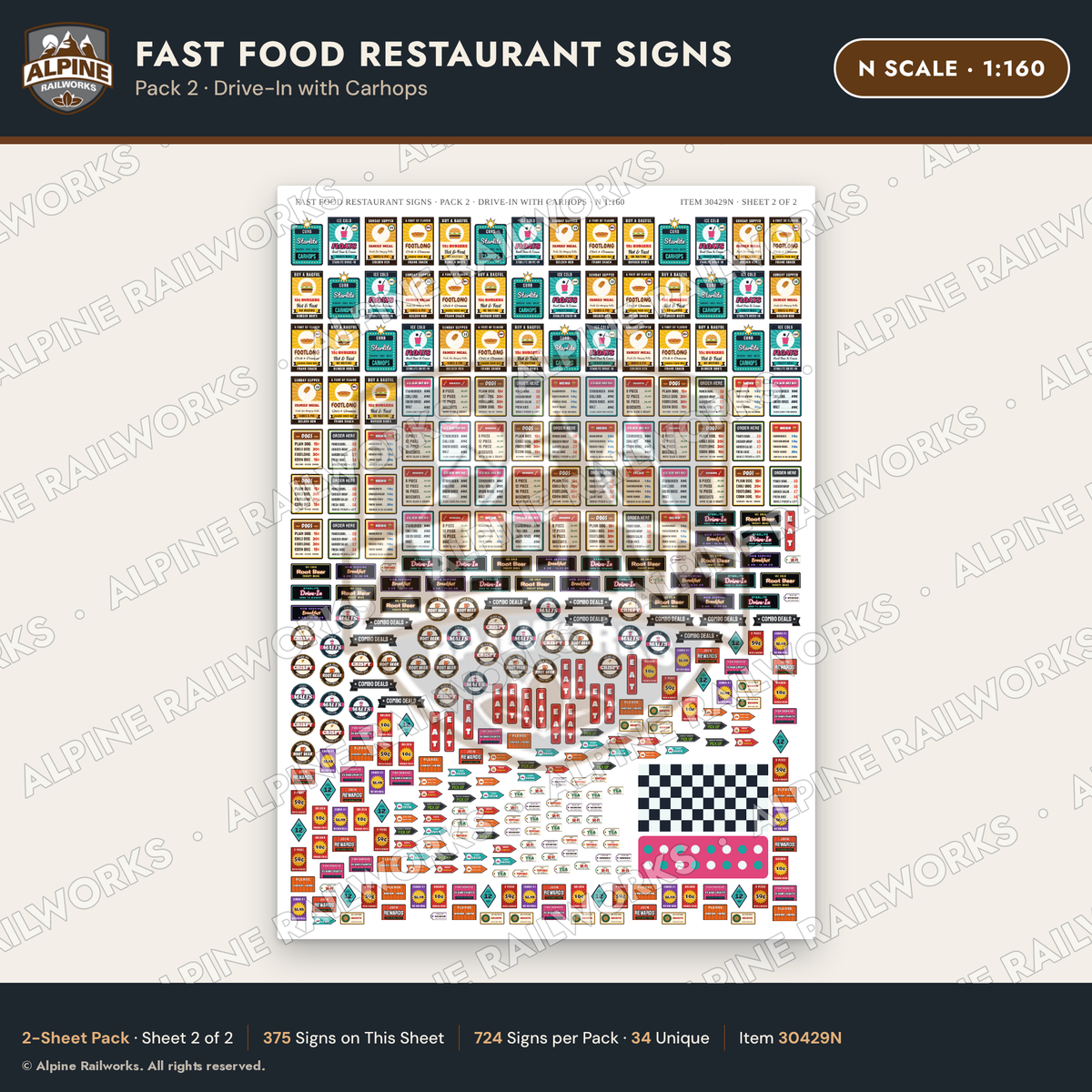 Alpine Railworks 30429N N Scale Fast Food Restaurant Signs