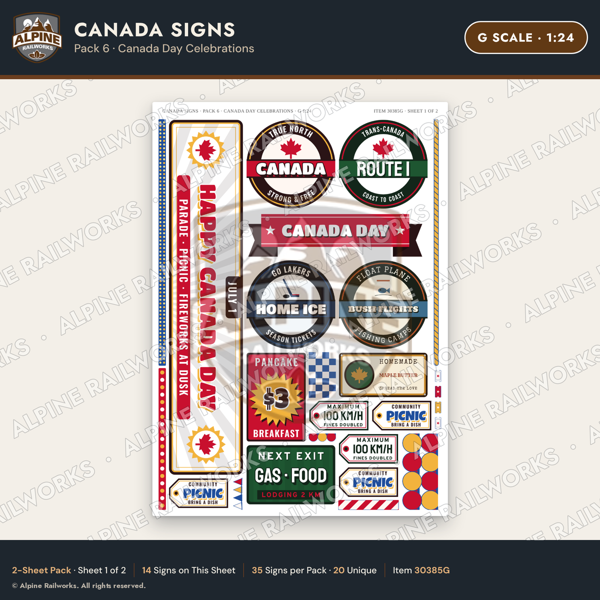 Alpine Railworks 30385G G Scale Canada Signs - Canada Day Celebrations