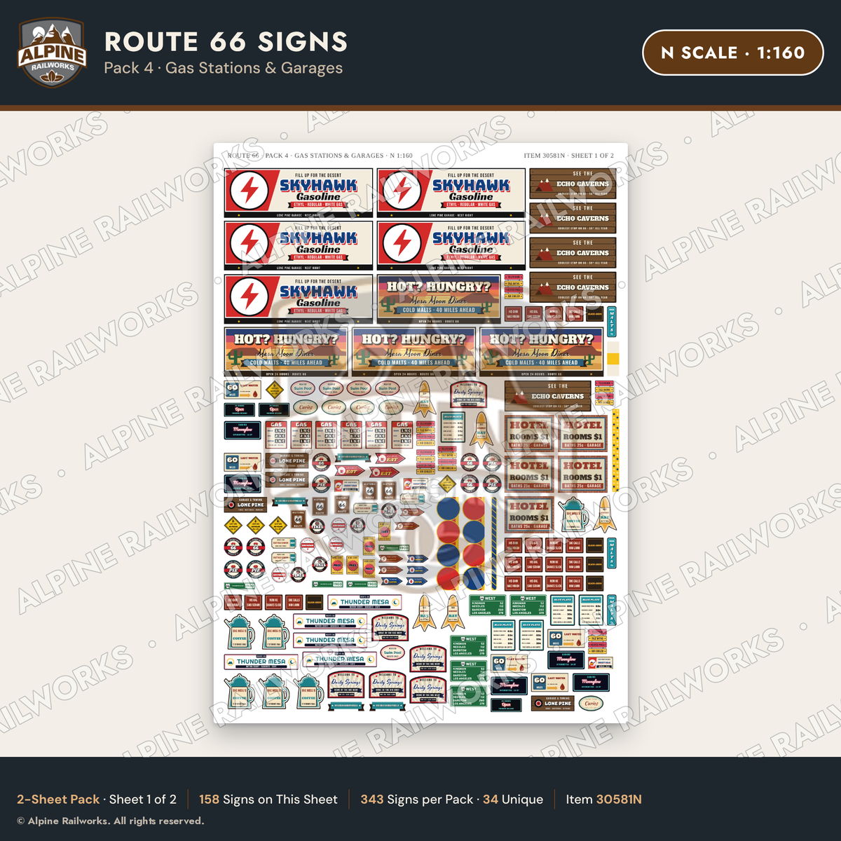 Alpine Railworks 30581N N Scale Route 66 Highway Signs - Gas Stations