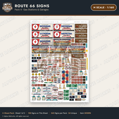 Alpine Railworks 30581N N Scale Route 66 Highway Signs - Gas Stations