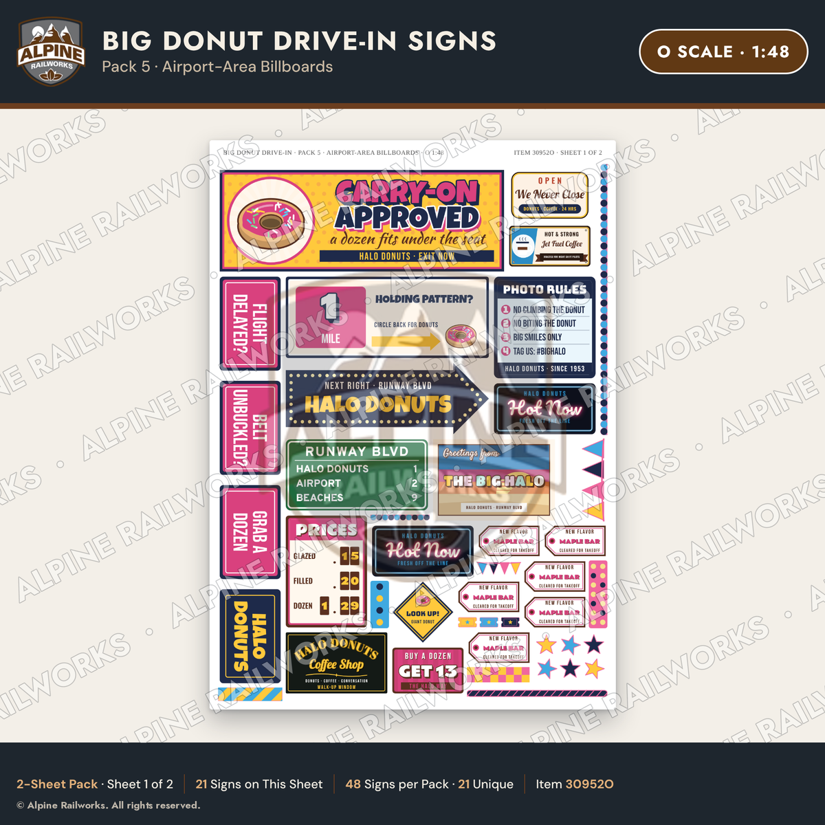Alpine Railworks 30952O O Scale Roadside Signs - Giant Donut Shop