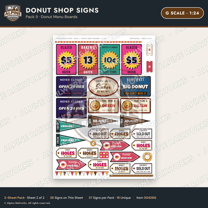 Alpine Railworks 30438G G Scale Donut Shop Signs - Donut Menu Boards