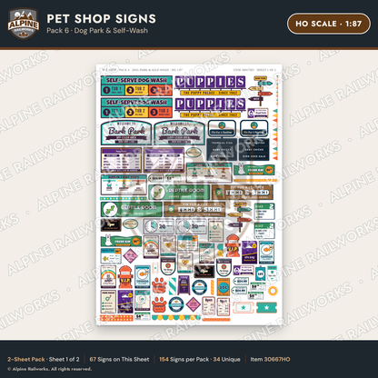 Alpine Railworks 30667HO HO Scale Pet Shop Signs - Dog Park