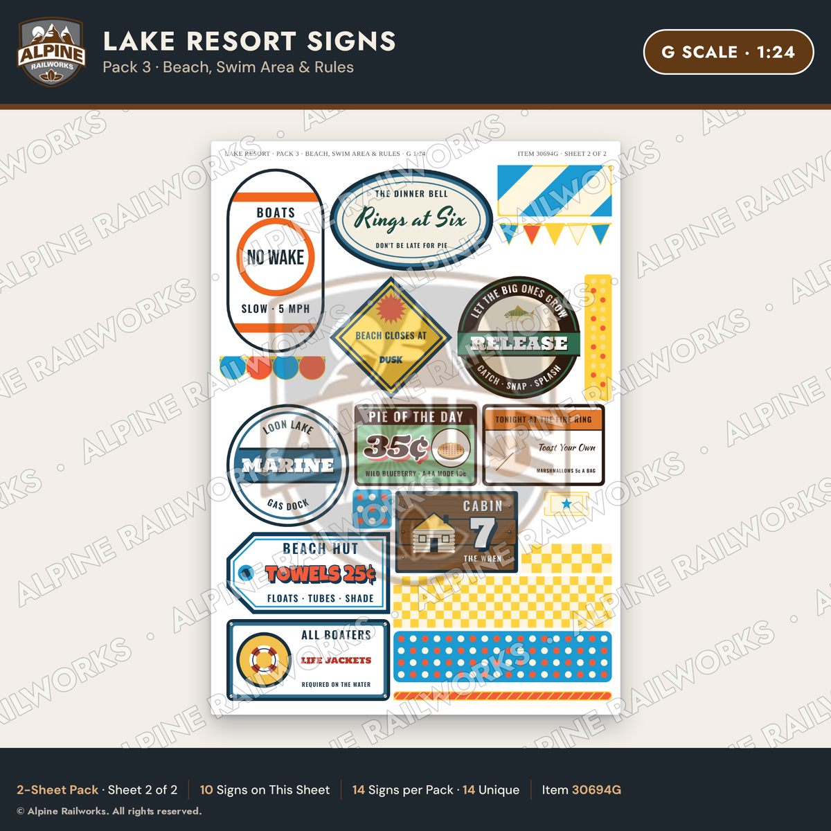 Alpine Railworks 30694G G Scale Lake Resort Signs - Beach & Swim Area
