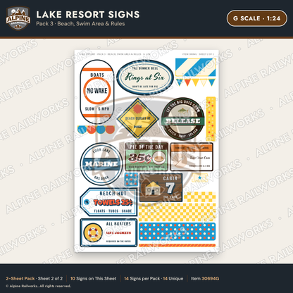 Alpine Railworks 30694G G Scale Lake Resort Signs - Beach & Swim Area