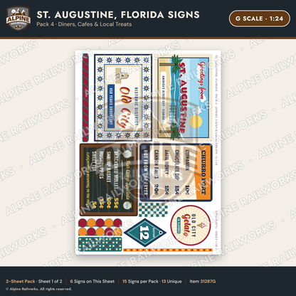 Alpine Railworks 31287G G Scale St. Augustine FL Signs - Diners