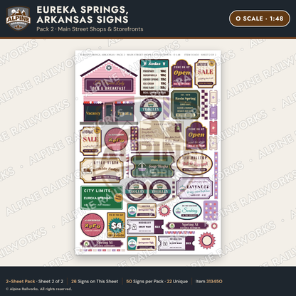 Alpine Railworks 31345O O Scale Eureka Springs Signs - Shops