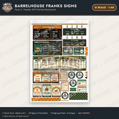 Alpine Railworks 30600O O Scale Fast Food Signs - Hot Dogs