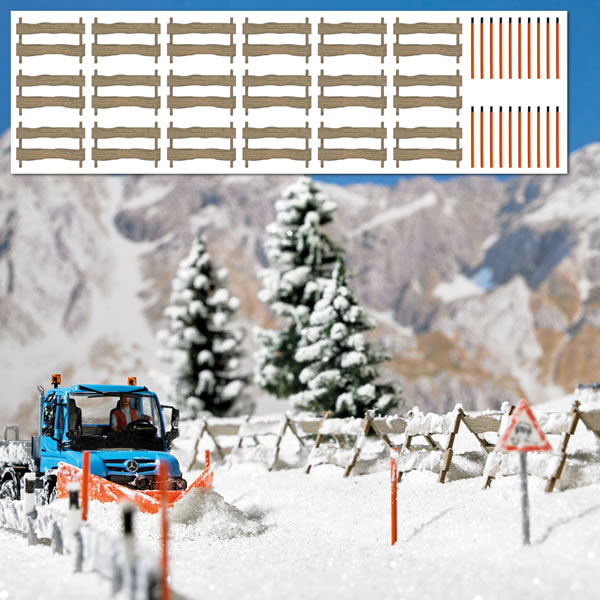 Busch 1120 HO Scale Snow Fences and Snow Marker Poles -- Laser-Cut Wood Kit