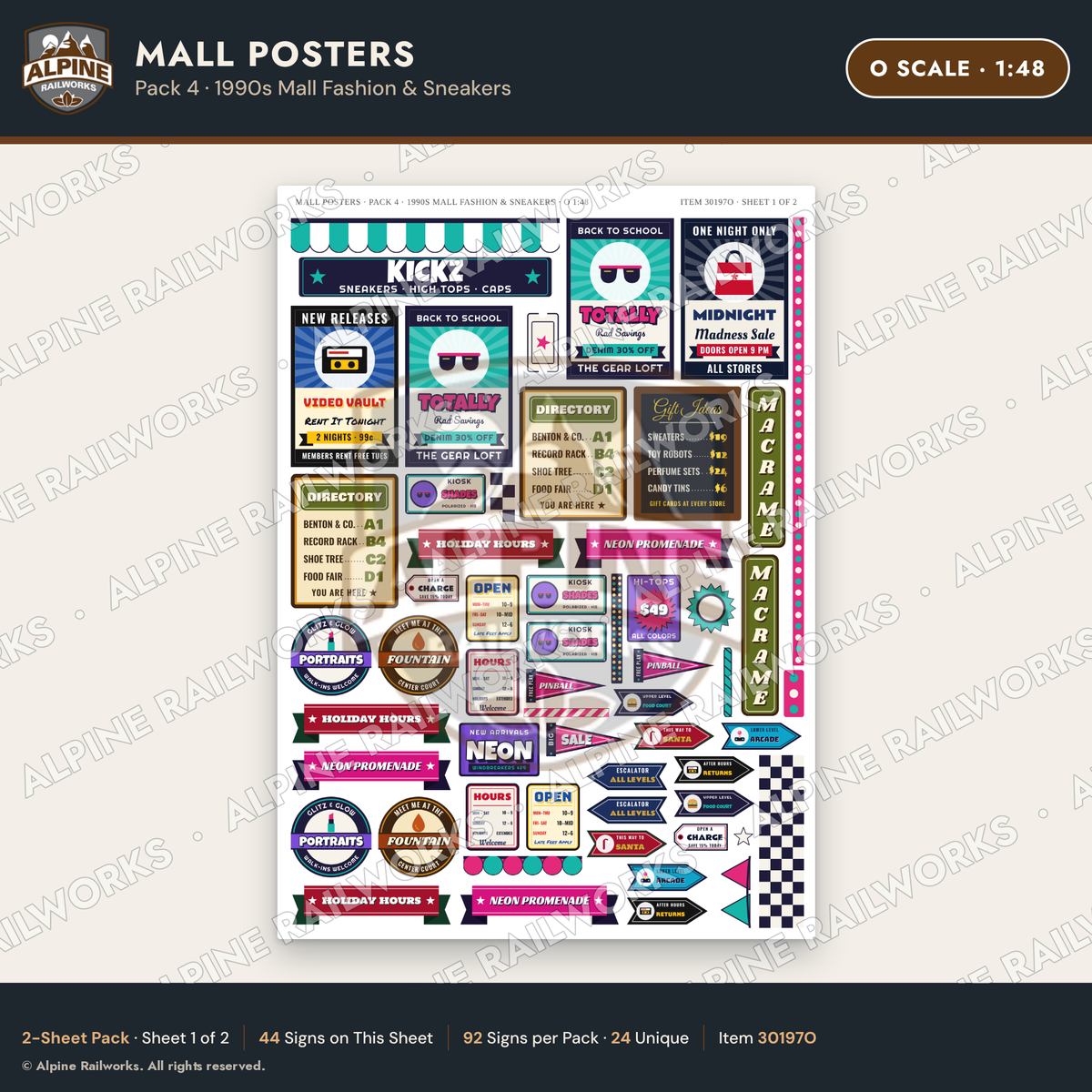 Alpine Railworks 30197O O Scale Mall Posters - 1990s Mall Fashion