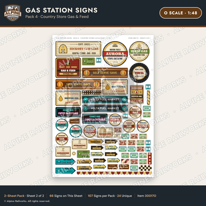 Alpine Railworks 30017O O Scale Gas Station Signs - Country Store Gas