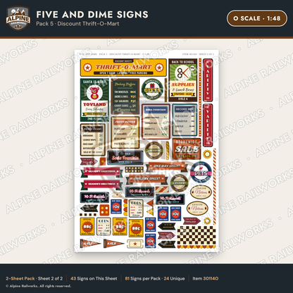Alpine Railworks 30114O O Scale Five and Dime Signs