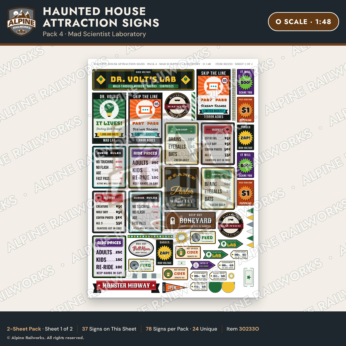 Alpine Railworks 30233O O Scale Haunted House Attraction Signs