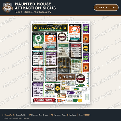 Alpine Railworks 30233O O Scale Haunted House Attraction Signs