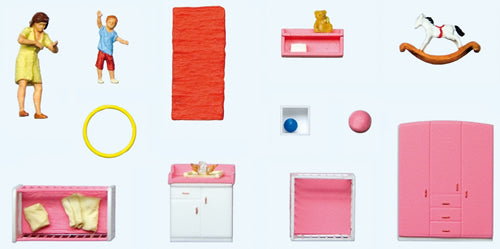 Preiser 10645 HO Scale Mother Changing Diapers -- Mother, Baby & Furniture